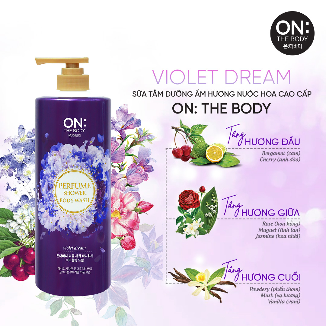 Sữa tắm dưỡng ẩm On: The Body hương nước hoa Violet Dream 1000g